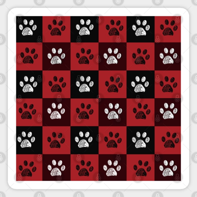 Plaid red and black pattern christmas design with paw prints Sticker by GULSENGUNEL